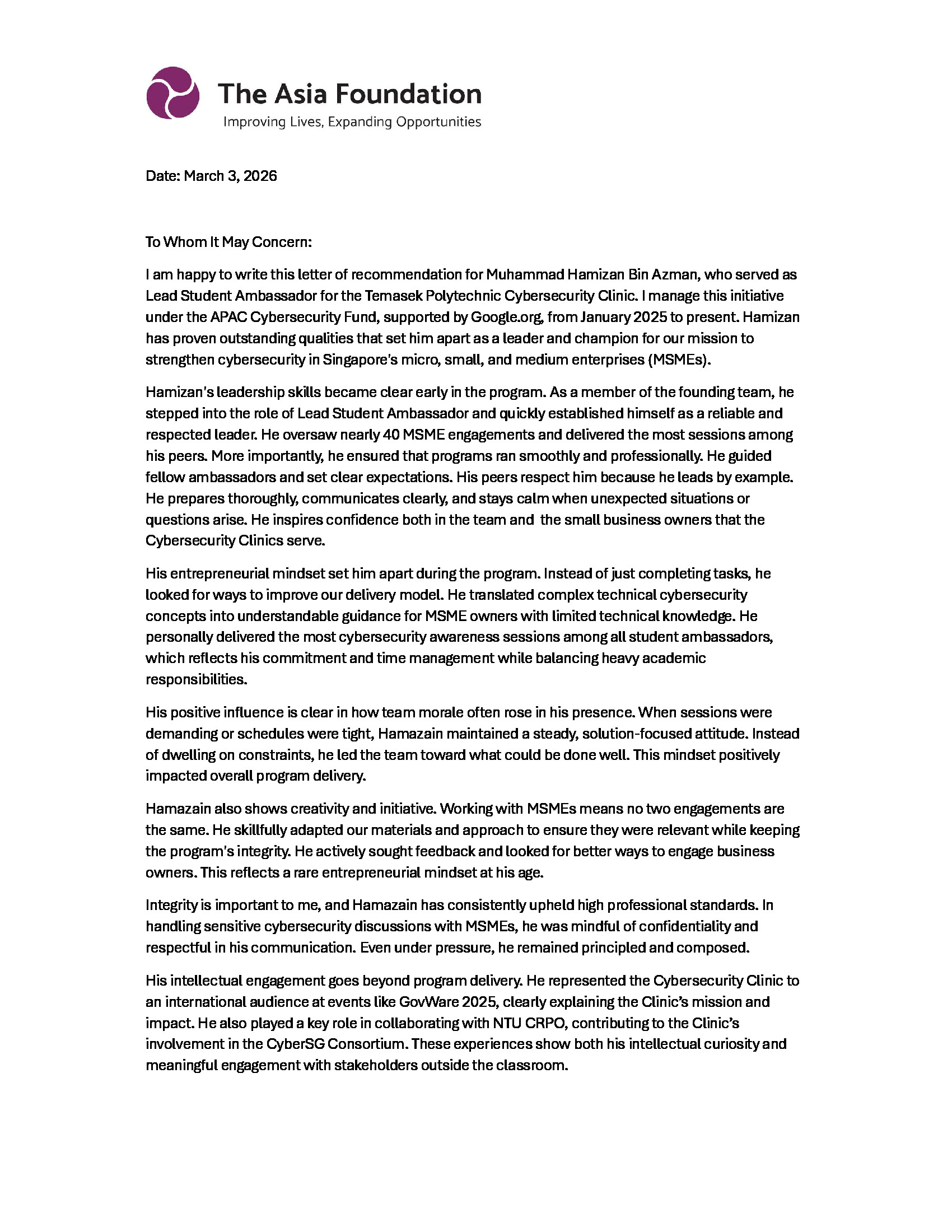 Recommendation Letter Page 1